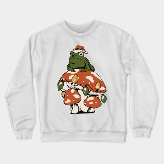 Vintage Retro Cottagecore Frog Mushroom Christmas Crewneck Sweatshirt by Krishnansh W.
